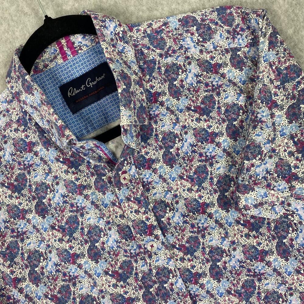Robert Graham Shirt Mens L Floral All Over Print Short Sleeve Button Down